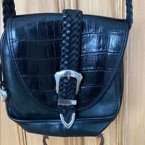 Brighton Black Crossbody Bag with Textured Leather and Silver Closure